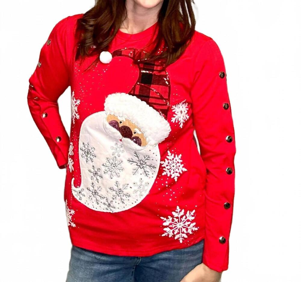 NEW BEREK santa and snowflake sweater in red